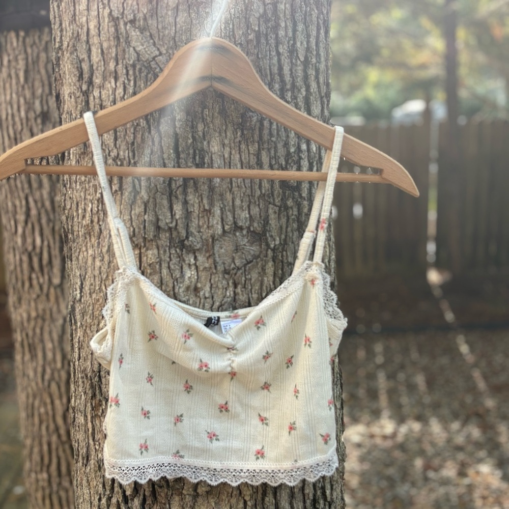 Floral Lace Trim Cami Top
